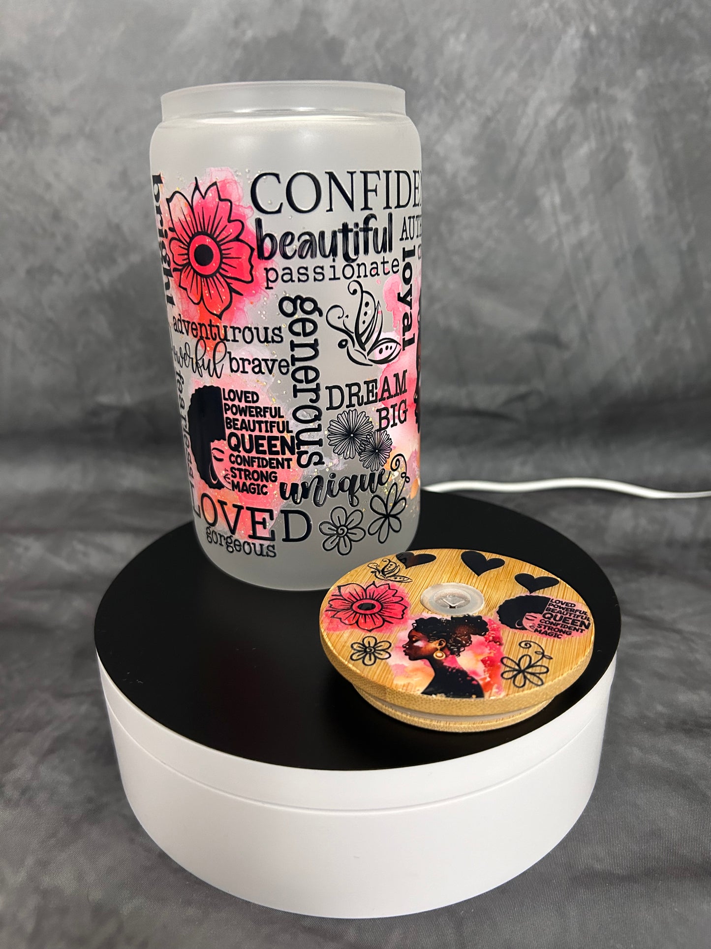 Beloved Glass can with UV Resin Bamboo Lid