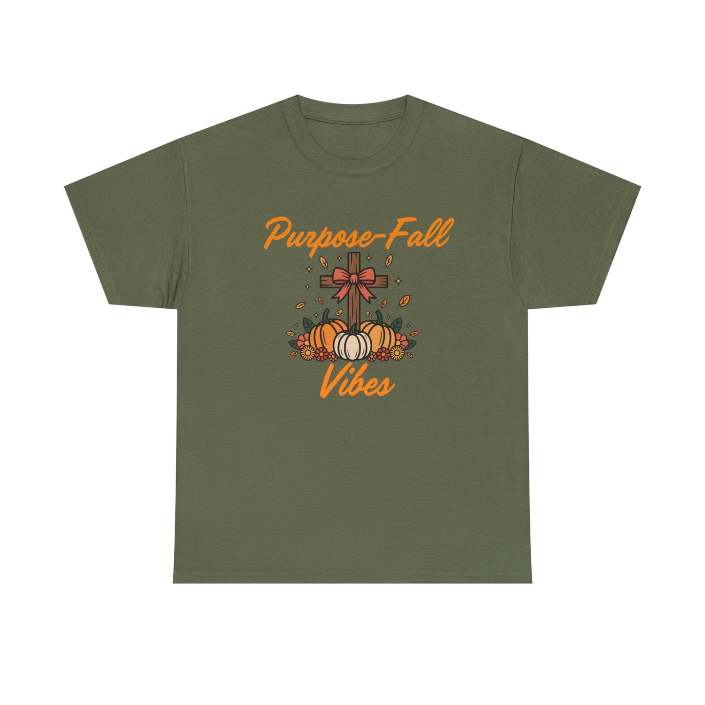 Purpose-Fall Vibes Unisex Tee with Cross and Pumpkins