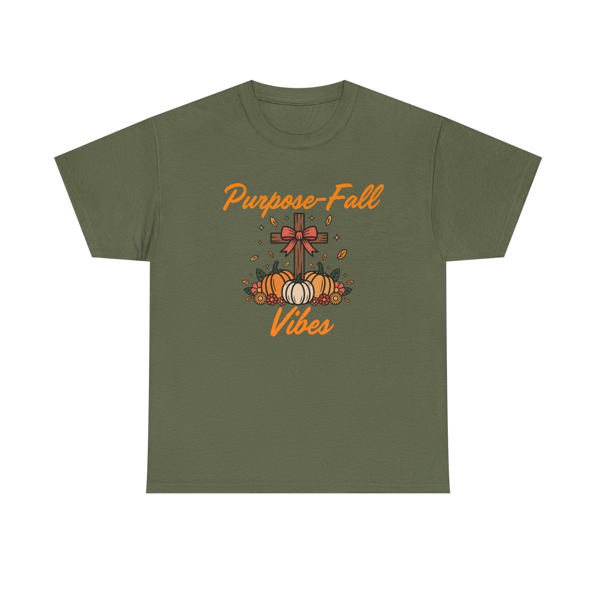 Purpose-Fall Vibes Unisex Tee with Cross and Pumpkins