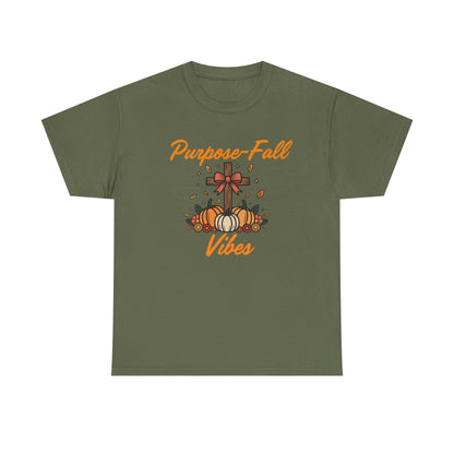 Purpose-Fall Vibes Unisex Tee with Cross and Pumpkins
