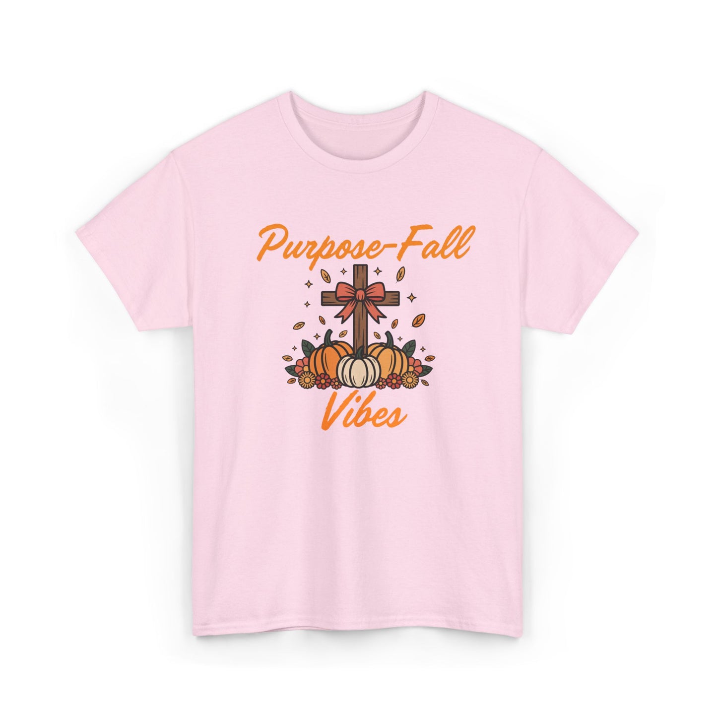 Purpose-Fall Vibes Unisex Tee with Cross and Pumpkins
