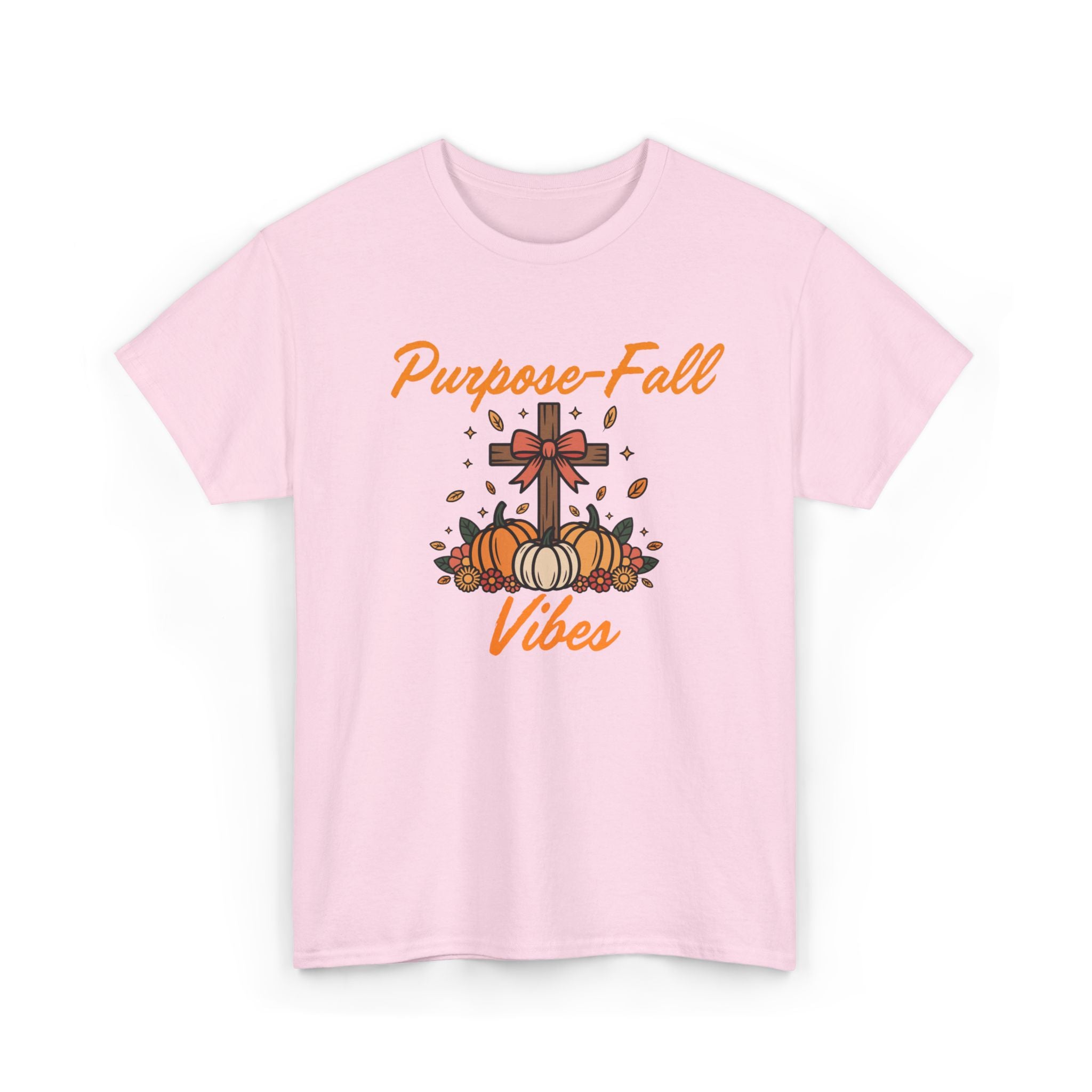 Purpose-Fall Vibes Unisex Tee with Cross and Pumpkins