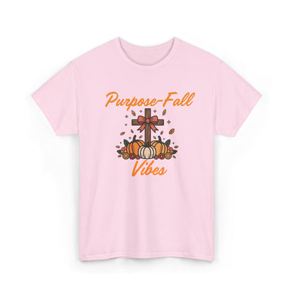 Purpose-Fall Vibes Unisex Tee with Cross and Pumpkins