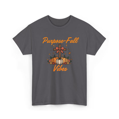 Purpose-Fall Vibes Unisex Tee with Cross and Pumpkins