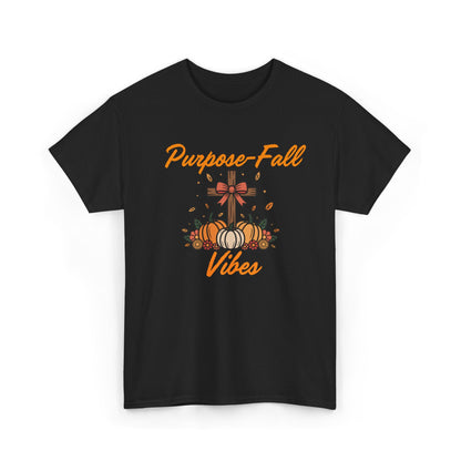 Purpose-Fall Vibes Unisex Tee with Cross and Pumpkins