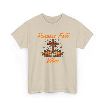 Purpose-Fall Vibes Unisex Tee with Cross and Pumpkins