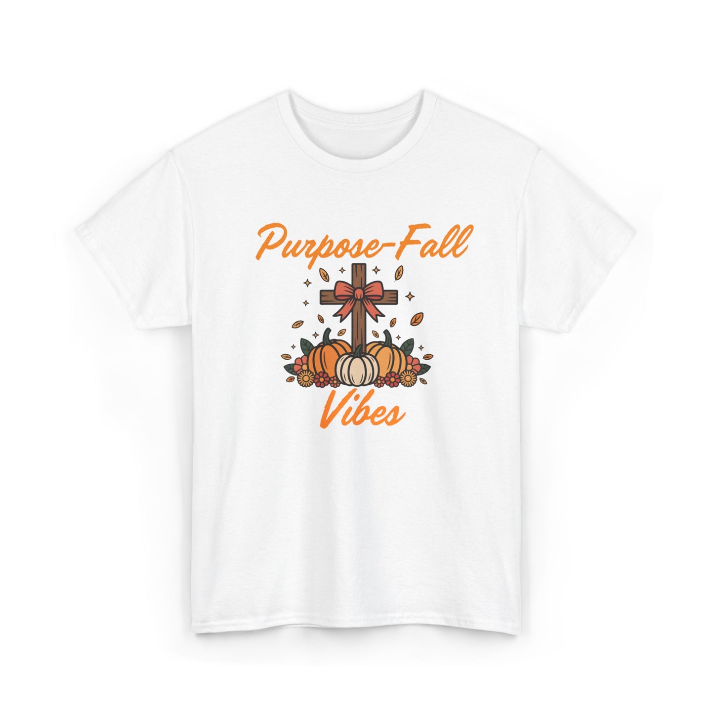 Purpose-Fall Vibes Unisex Tee with Cross and Pumpkins