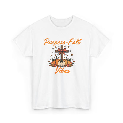 Purpose-Fall Vibes Unisex Tee with Cross and Pumpkins