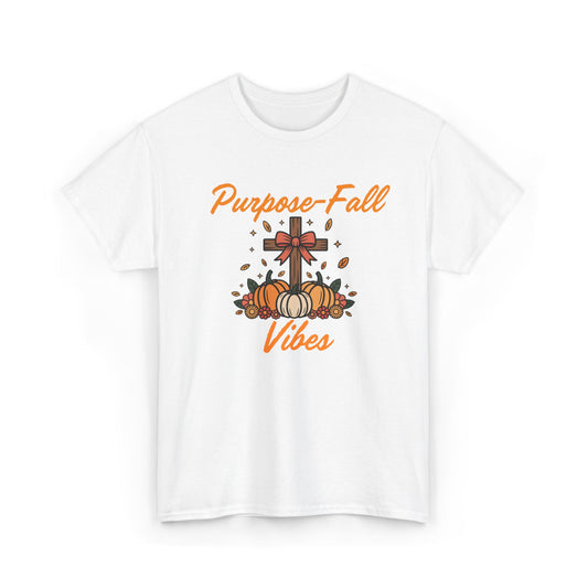 Purpose-Fall Vibes Unisex Tee with Cross and Pumpkins