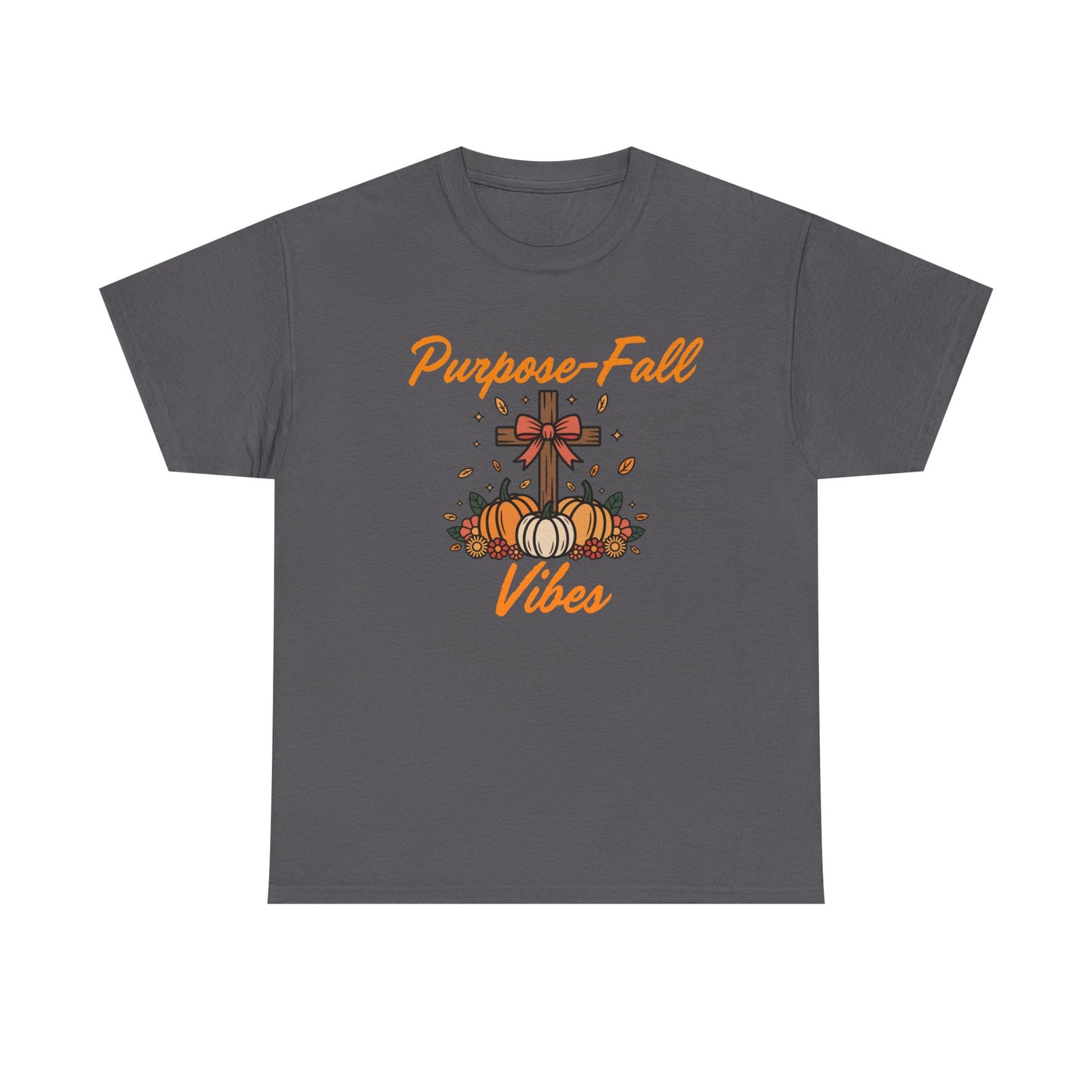 Purpose-Fall Vibes Unisex Tee with Cross and Pumpkins