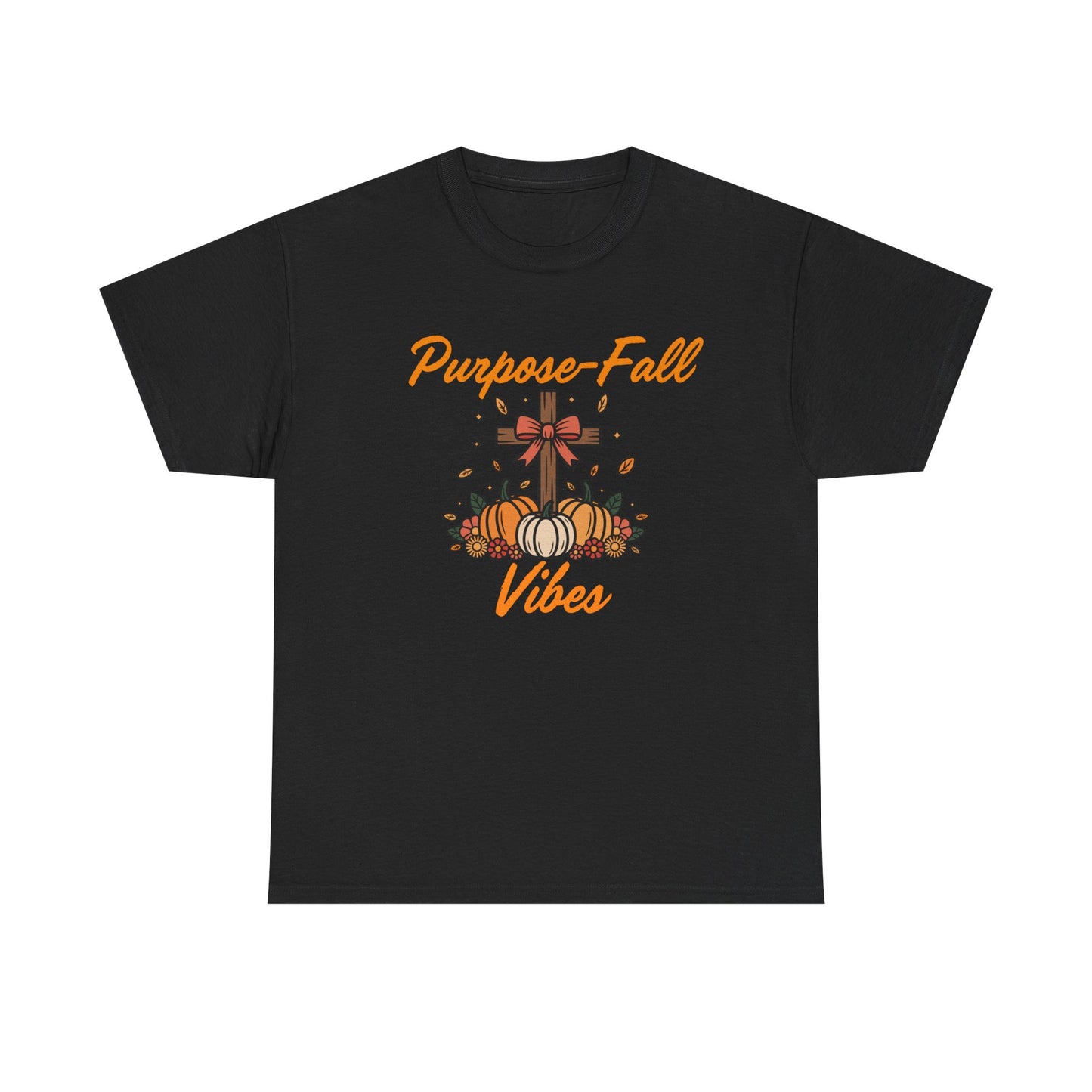 Purpose-Fall Vibes Unisex Tee with Cross and Pumpkins