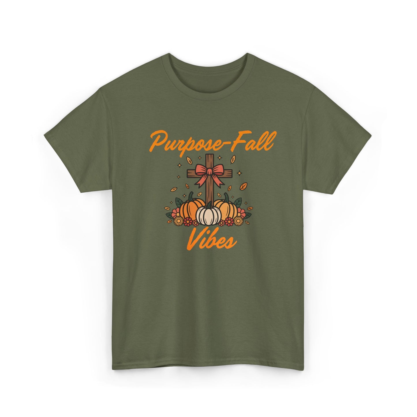 Purpose-Fall Vibes Unisex Tee with Cross and Pumpkins