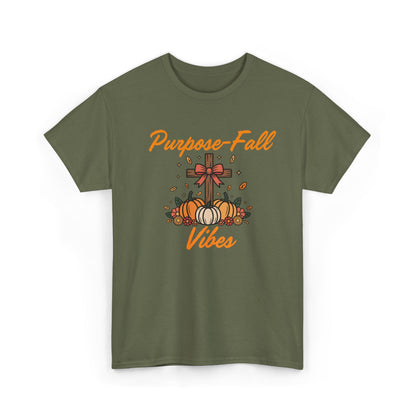 Purpose-Fall Vibes Unisex Tee with Cross and Pumpkins