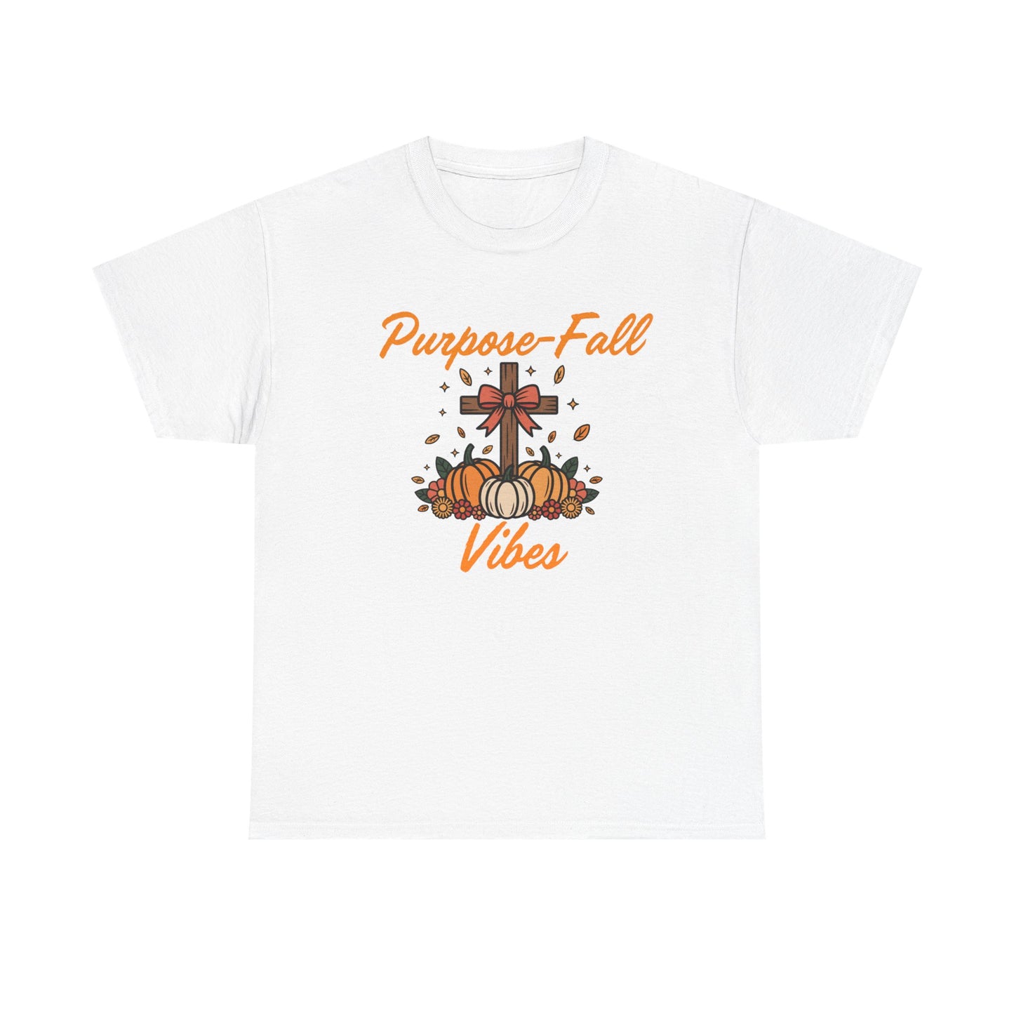 Purpose-Fall Vibes Unisex Tee with Cross and Pumpkins