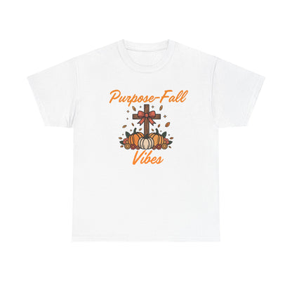 Purpose-Fall Vibes Unisex Tee with Cross and Pumpkins
