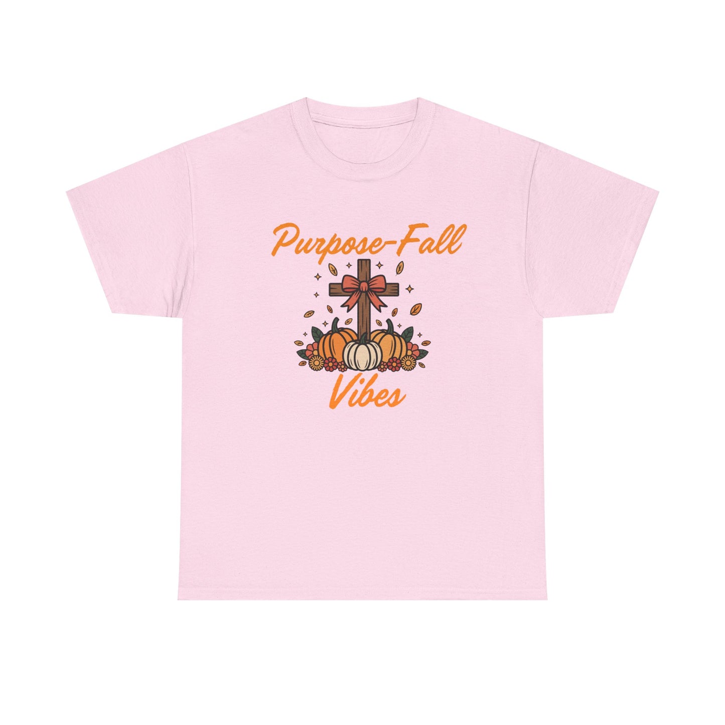 Purpose-Fall Vibes Unisex Tee with Cross and Pumpkins