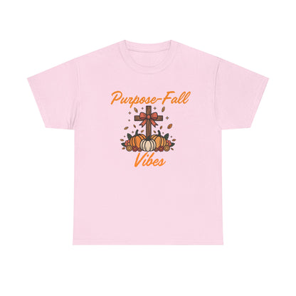 Purpose-Fall Vibes Unisex Tee with Cross and Pumpkins