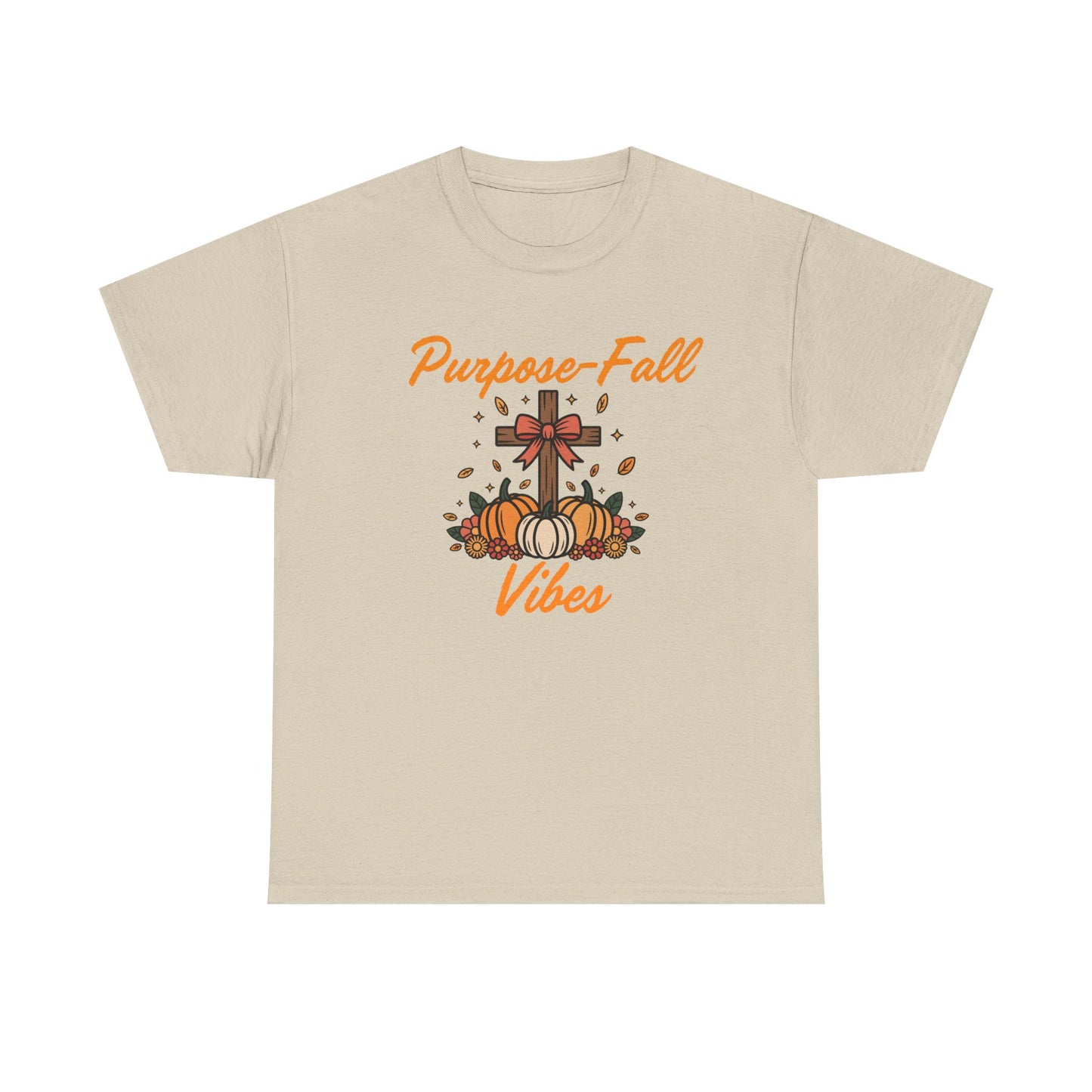 Purpose-Fall Vibes Unisex Tee with Cross and Pumpkins
