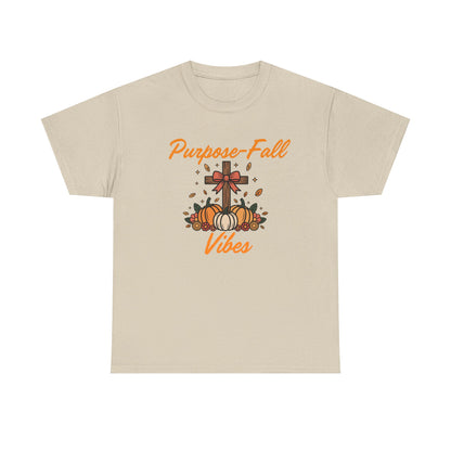 Purpose-Fall Vibes Unisex Tee with Cross and Pumpkins